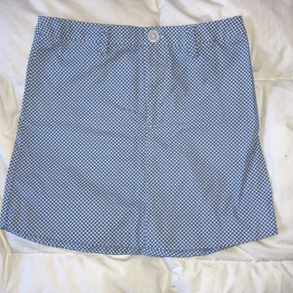 blue and white print skirt